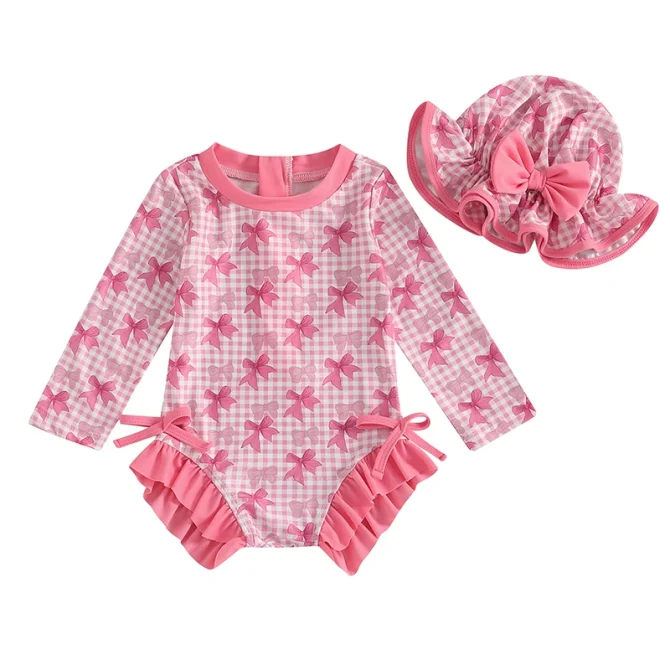 Kids Baby Girl Floral Print Backless Ruffles Long Sleeve Bodysuit Bathing Suits - Image 12
