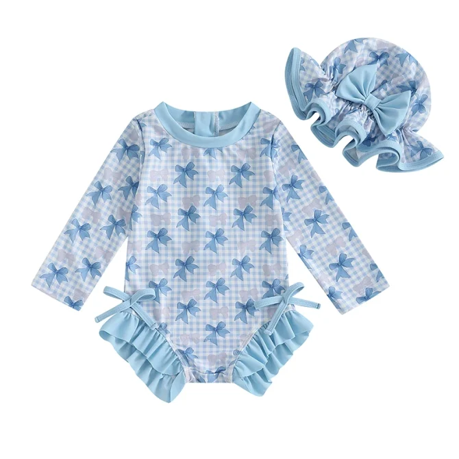 Kids Baby Girl Floral Print Backless Ruffles Long Sleeve Bodysuit Bathing Suits - Image 11
