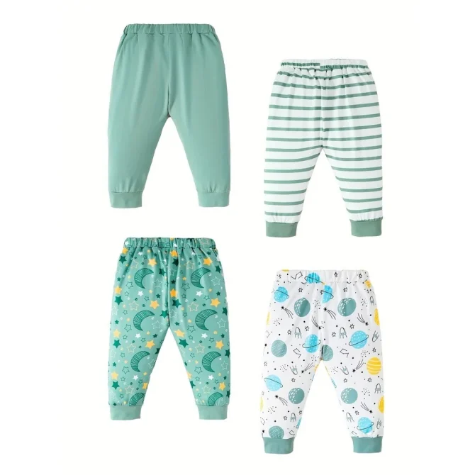 4 sets of Newborn Baby Long Sleeved Romper+Pants+Hat+Glove Cartoon 4 Set Soft Pajamas - Image 4