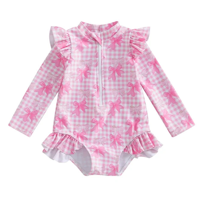 Kids Baby Girl Floral Print Backless Ruffles Long Sleeve Bodysuit Bathing Suits - Image 7