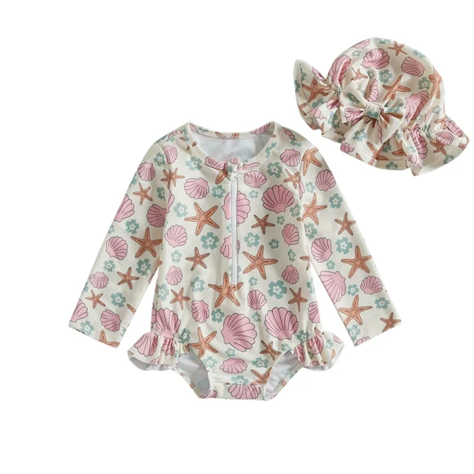 Kids Baby Girl Floral Print Backless Ruffles Long Sleeve Bodysuit Bathing Suits - Image 10