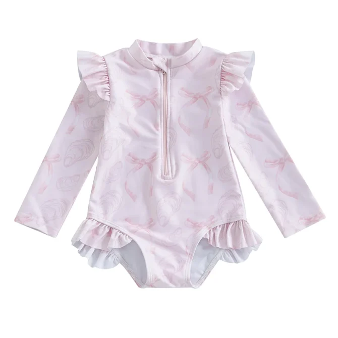 Kids Baby Girl Floral Print Backless Ruffles Long Sleeve Bodysuit Bathing Suits - Image 6
