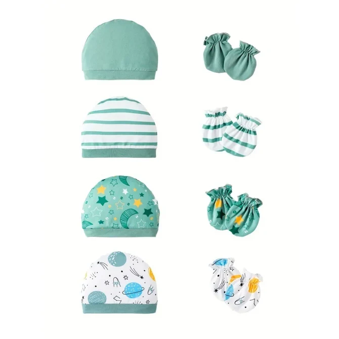 4 sets of Newborn Baby Long Sleeved Romper+Pants+Hat+Glove Cartoon 4 Set Soft Pajamas - Image 2
