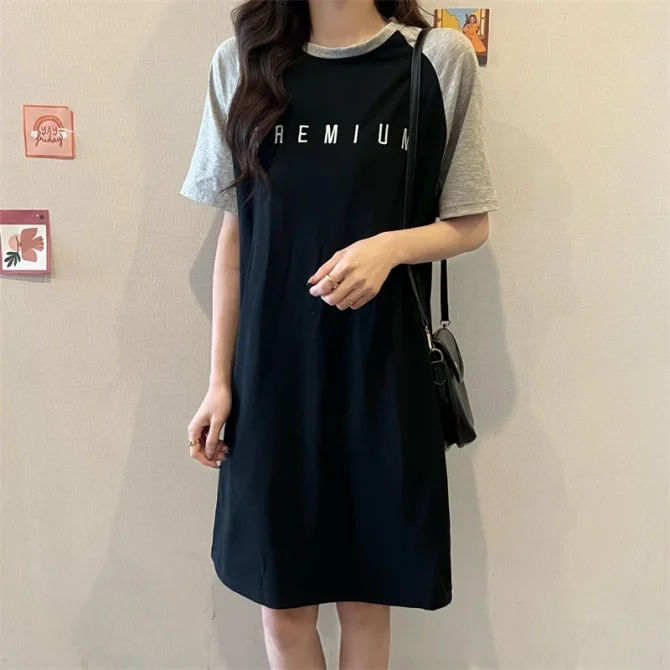 Summer Loose European and American Style Letter Print Pregnant Women's Fashionable Casual Round-neck Dress - Image 2