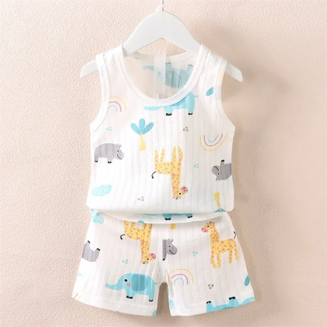 Summer Kids Baby Vest+Shorts 2-Piece Sleepwear Set For 0-4 Years - Image 3
