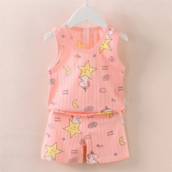 Summer Kids Baby Vest+Shorts 2-Piece Sleepwear Set For 0-4 Years - Image 4