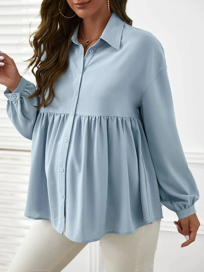 Maternity Woman Spring Fashion Pregnant Solid Color Shirts