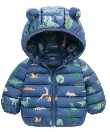 Baby Boys Girls Cartoon Bear Zipper Warm Hooded Down Jackets