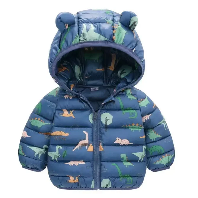 Baby Boys Girls Cartoon Bear Zipper Warm Hooded Down Jackets