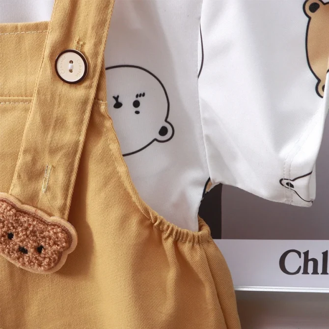 2PCS Bear Print Short Sleeve +Strap Shorts Sets - Image 2