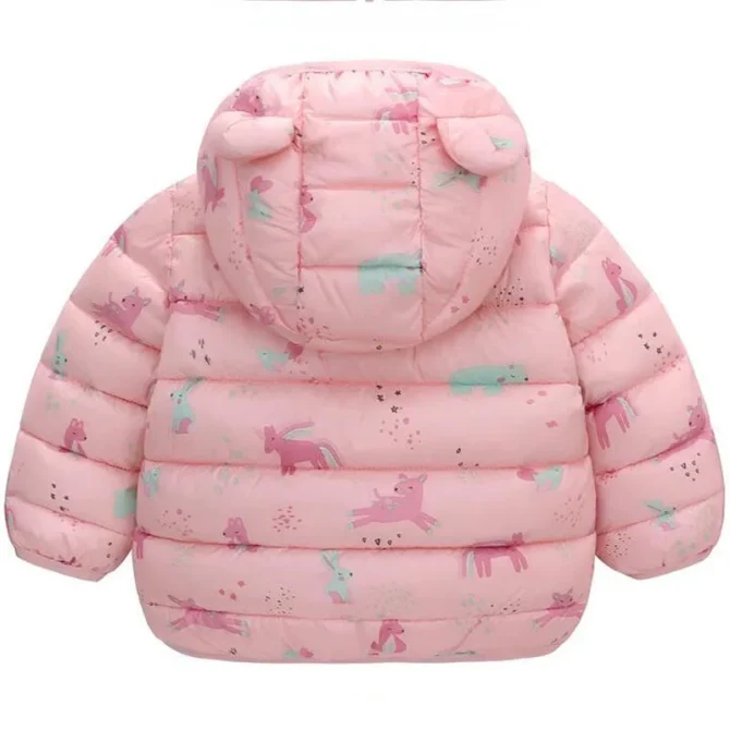 Baby Boys Girls Cartoon Bear Zipper Warm Hooded Down Jackets - Image 3
