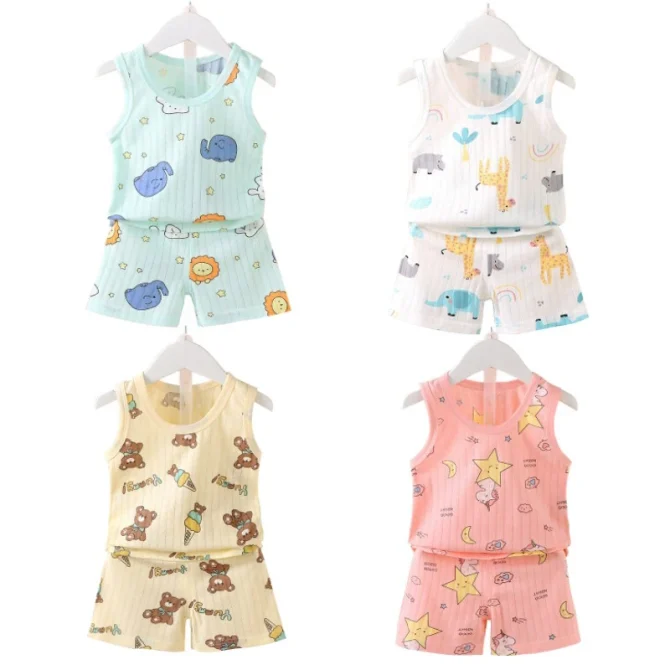 Summer Kids Baby Vest+Shorts 2-Piece Sleepwear Set For 0-4 Years