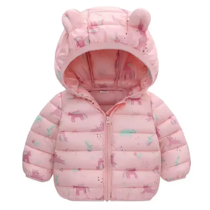 Baby Boys Girls Cartoon Bear Zipper Warm Hooded Down Jackets - Image 2