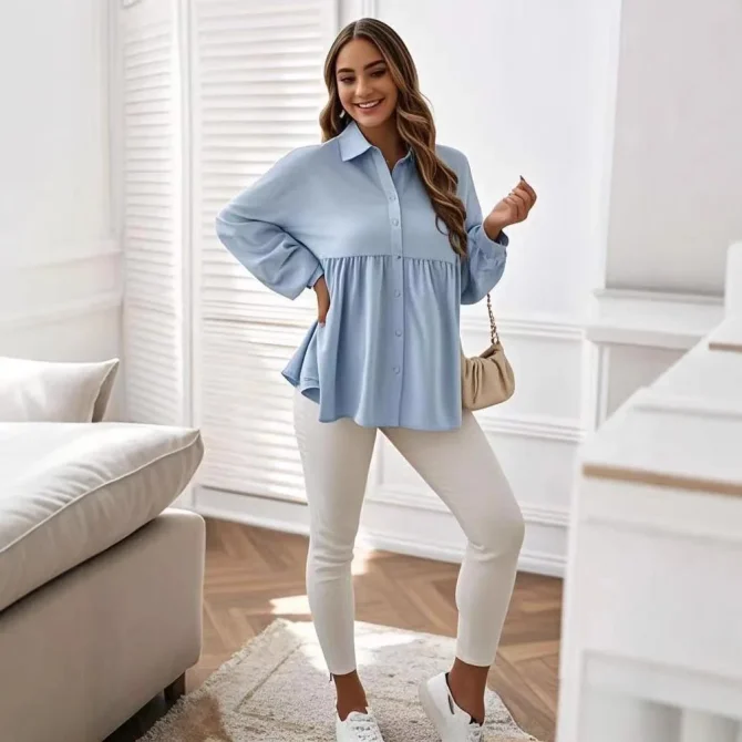 Maternity Woman Spring Fashion Pregnant Solid Color Shirts - Image 2