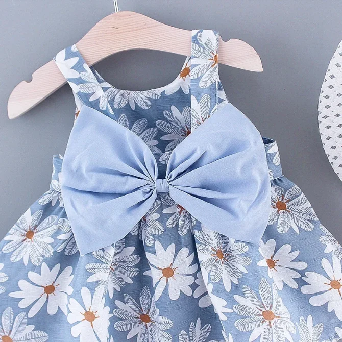Summer New Girls Floral Print Little Fresh Everyday Sweet Princess Dress with Bow - Image 5
