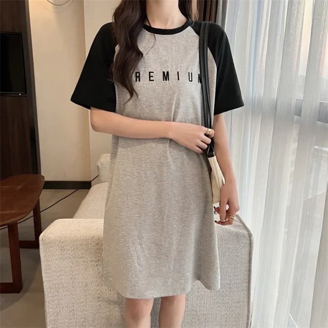 Summer Loose European and American Style Letter Print Pregnant Women's Fashionable Casual Round-neck Dress - Image 3