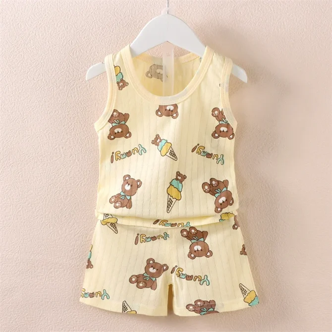 Summer Kids Baby Vest+Shorts 2-Piece Sleepwear Set For 0-4 Years - Image 2