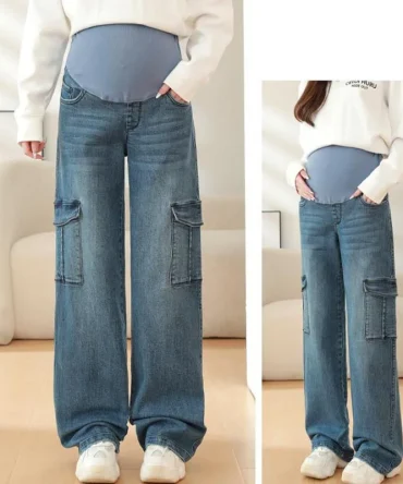 2025 Maternity Vintgae Washed Denim Jeans for Pregnant Women