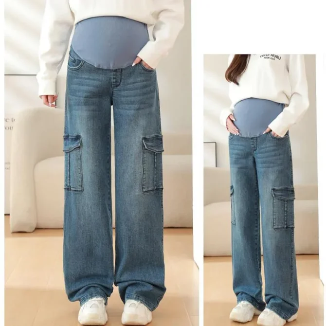 2025 Maternity Vintgae Washed Denim Jeans for Pregnant Women