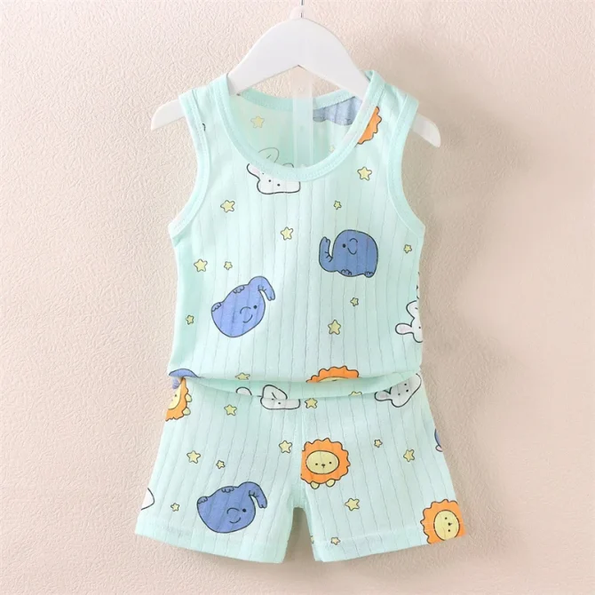 Summer Kids Baby Vest+Shorts 2-Piece Sleepwear Set For 0-4 Years - Image 5