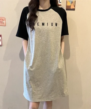 Summer Loose European and American Style Letter Print Pregnant Women's Fashionable Casual Round-neck Dress