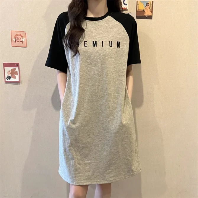 Summer Loose European and American Style Letter Print Pregnant Women's Fashionable Casual Round-neck Dress