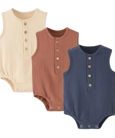 Baby Boy Girl Bodysuit Sleeveless Cotton Linen Romper Newborn Jumpsuit
