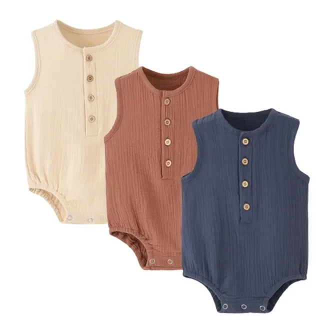 Baby Boy Girl Bodysuit Sleeveless Cotton Linen Romper Newborn Jumpsuit