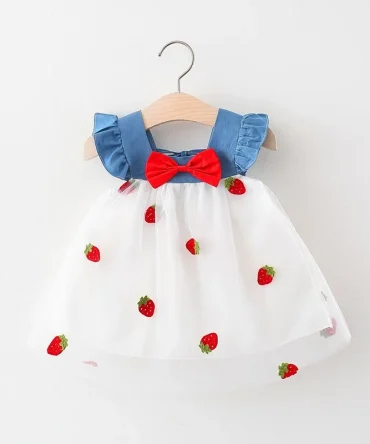 Summer New Girls' Little Flying Sleeve Dress Denim