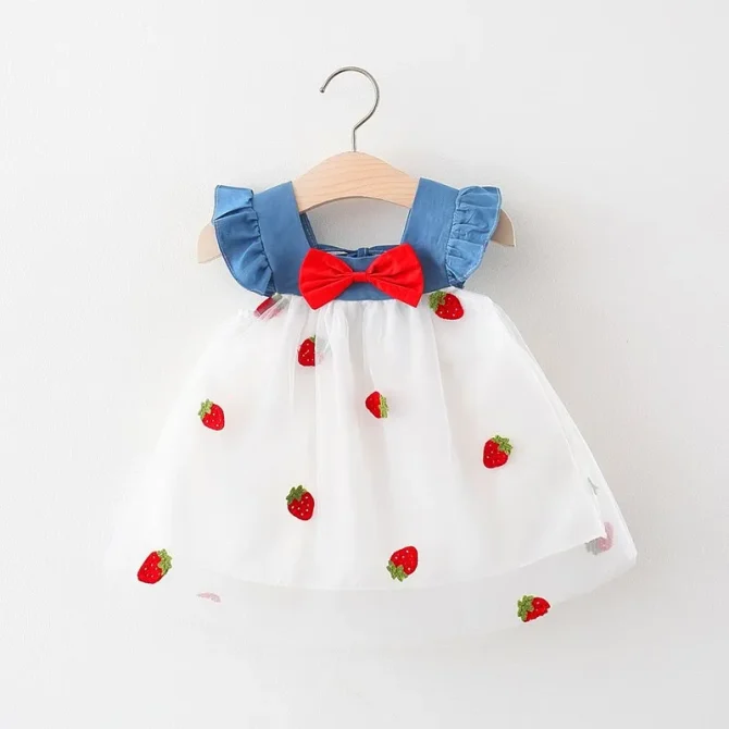 Summer New Girls' Little Flying Sleeve Dress Denim