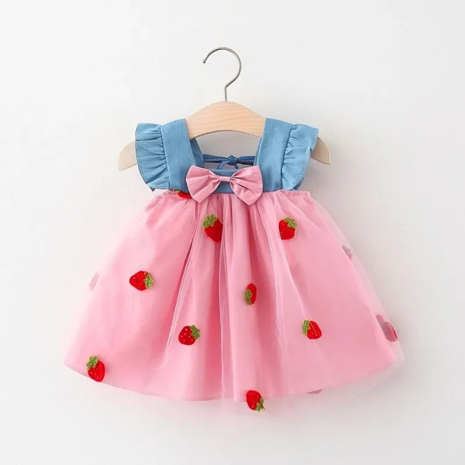 Summer New Girls' Little Flying Sleeve Dress Denim - Image 2