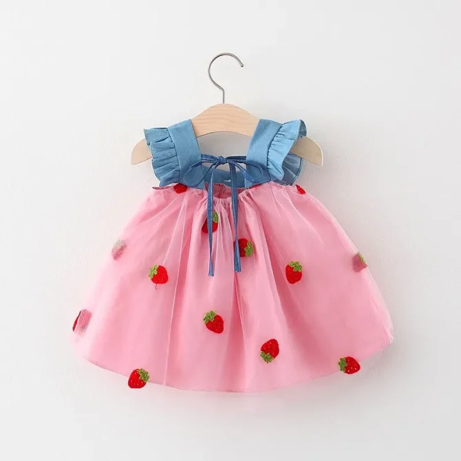 Summer New Girls' Little Flying Sleeve Dress Denim - Image 3